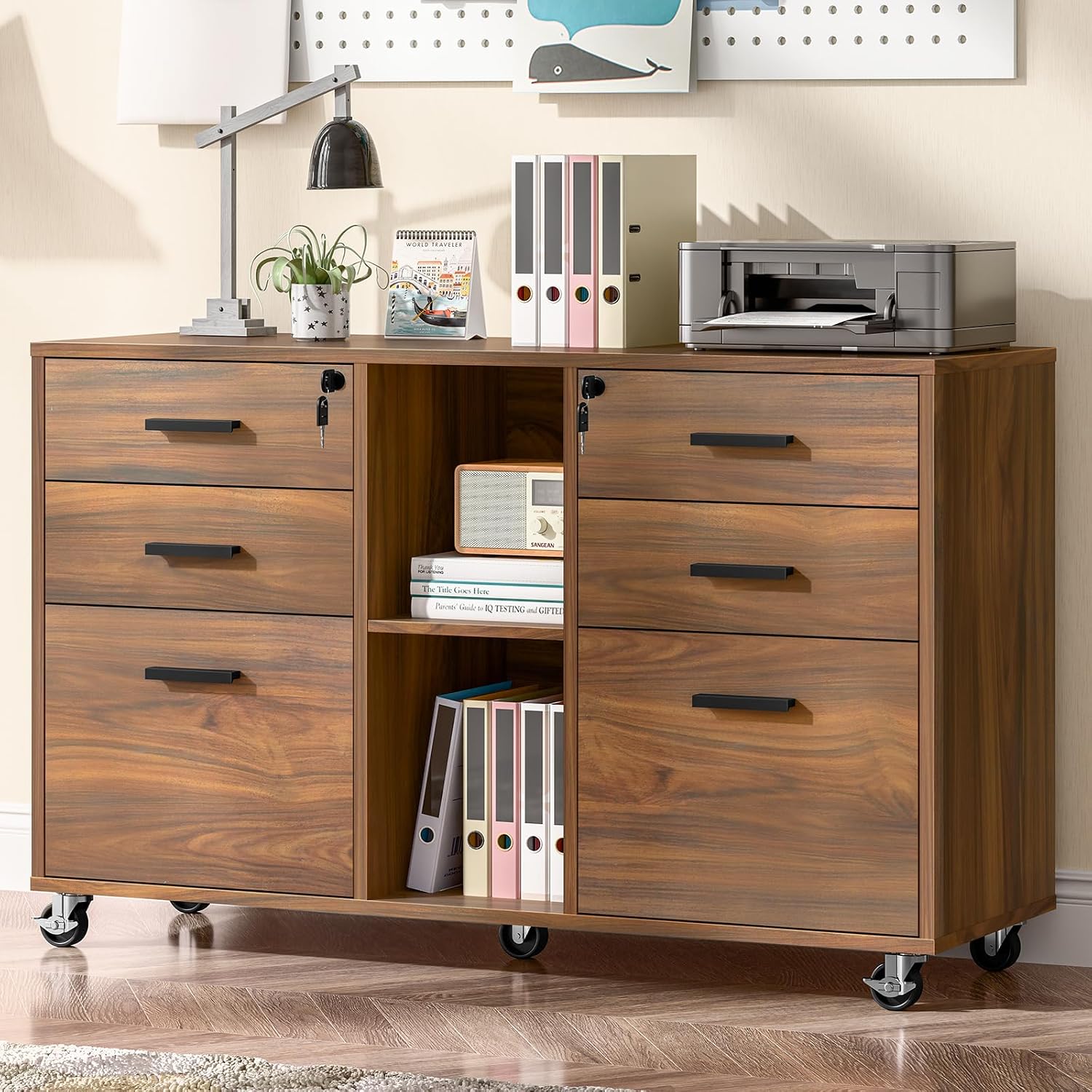 Home Security Lock System - Large Six Drawer Mobile Lateral File