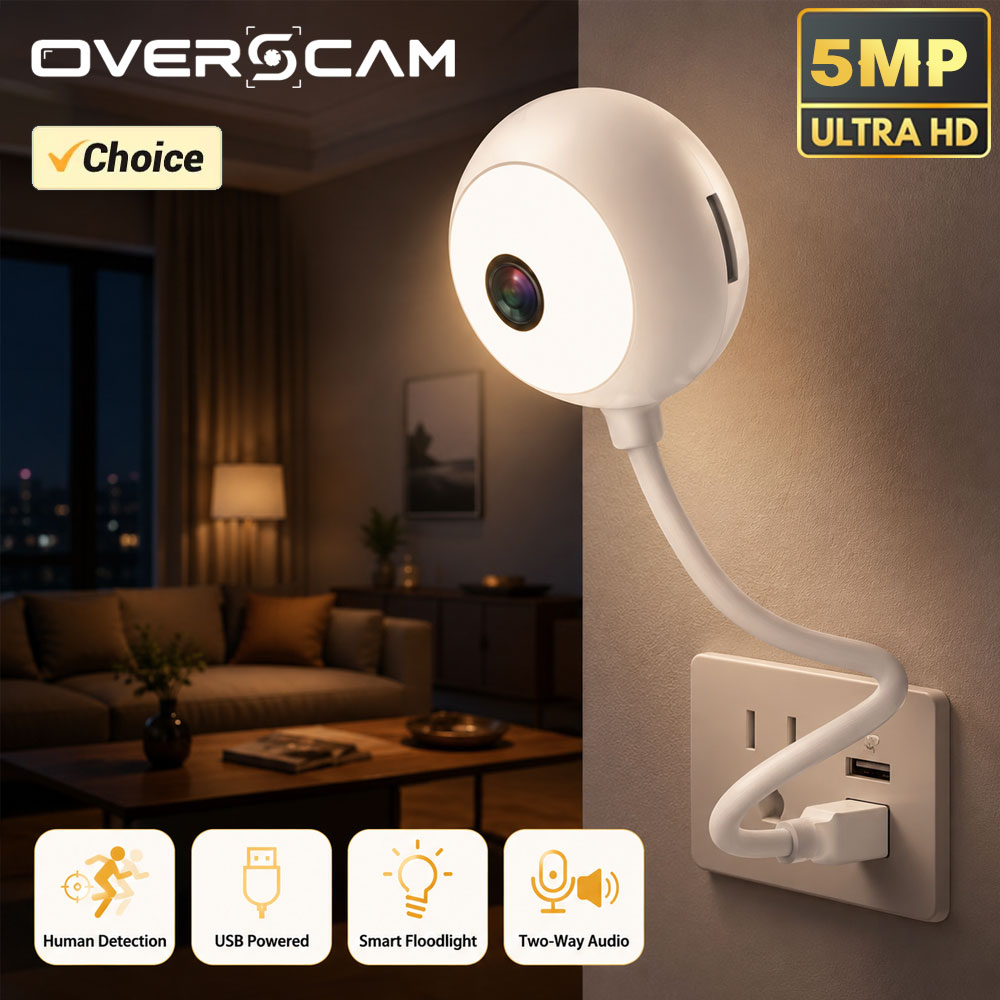 Home Security Flood Lights - 5MP Mini WiFi USB Plug In