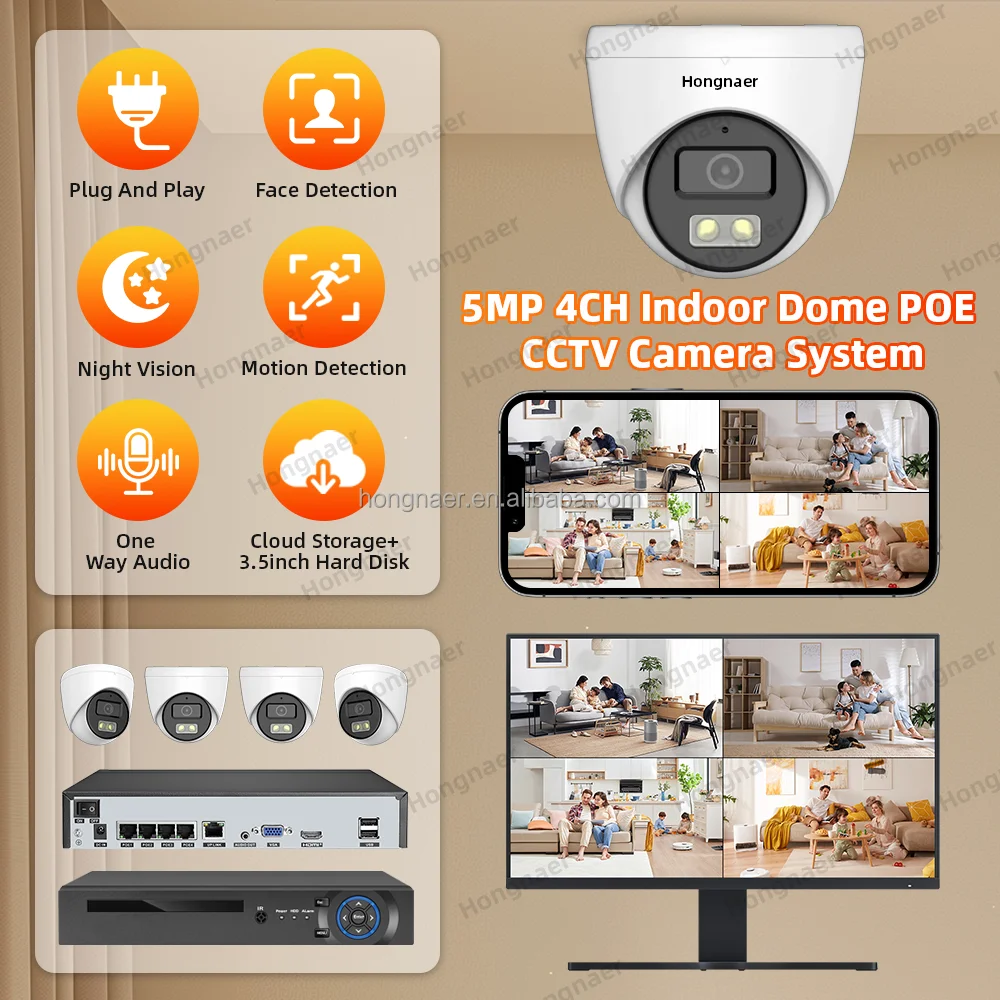 2026 Hongnaer 4MP 5MP 8MP 4CH  - огляд і ціна Home Security Kit With Camera